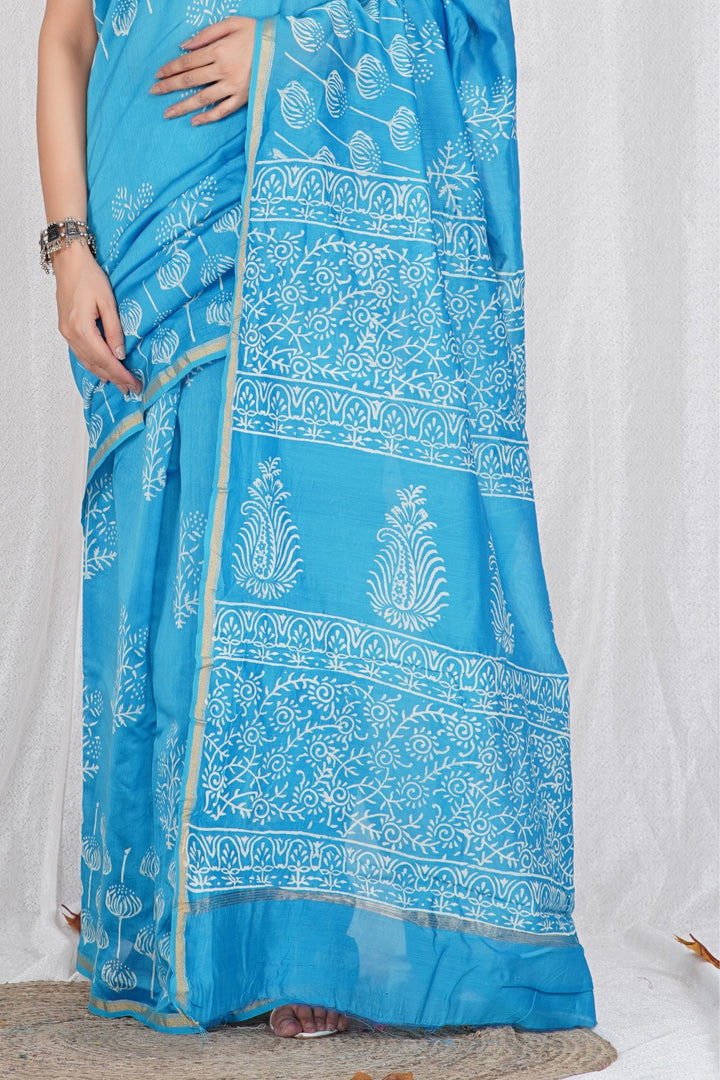 Chanderi Silk Saree with Hand Block Print - Shivanya Handicrafts Women's Traditional Indian Wear