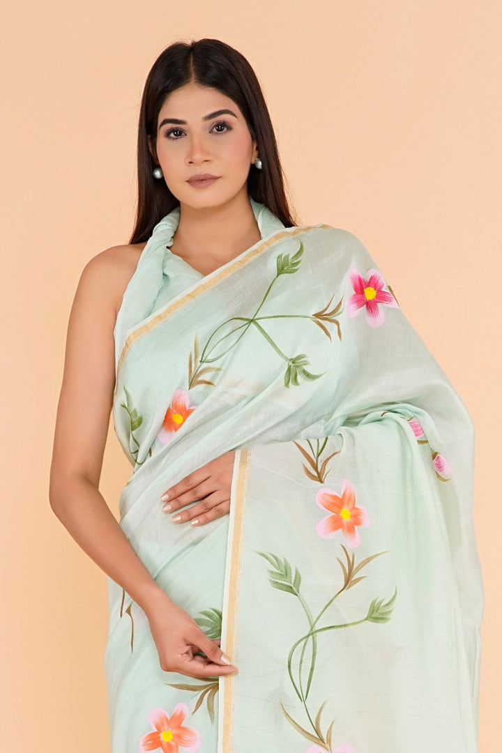 Chanderi Silk Saree with Hand Block Print - Shivanya Handicrafts Women's Traditional Indian Wear