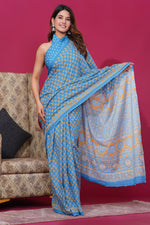 Load image into Gallery viewer, Mulmul Cotton Saree with Hand Block Print - Shivanya Handicrafts Women&#39;s Traditional Indian Wear
