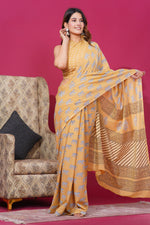 Load image into Gallery viewer, Mulmul Cotton Saree with Hand Block Print - Shivanya Handicrafts Women&#39;s Traditional Indian Wear
