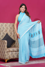 Load image into Gallery viewer, Mulmul Cotton Saree with Hand Block Print - Shivanya Handicrafts Women&#39;s Traditional Indian Wear
