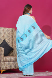 Mulmul Cotton Saree with Hand Block Print - Shivanya Handicrafts Women's Traditional Indian Wear