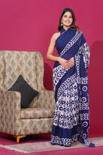 Load image into Gallery viewer, Mulmul Cotton Saree with Hand Wax Batik Print - Shivanya Handicrafts Women&#39;s Traditional Indian Wear
