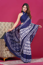 Load image into Gallery viewer, Mulmul Cotton Saree with Hand Wax Batik Print - Shivanya Handicrafts Women&#39;s Traditional Indian Wear
