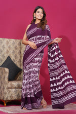 Load image into Gallery viewer, Mulmul Cotton Saree with Hand Wax Batik Print - Shivanya Handicrafts Women&#39;s Traditional Indian Wear
