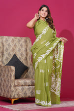 Load image into Gallery viewer, Mulmul Cotton Saree with Hand Wax Batik Print - Shivanya Handicrafts Women&#39;s Traditional Indian Wear
