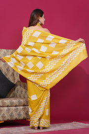 Mulmul Cotton Saree with Hand Wax Batik Print - Shivanya Handicrafts Women's Traditional Indian Wear