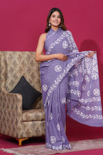 Load image into Gallery viewer, Mulmul Cotton Saree with Hand Wax Batik Print - Shivanya Handicrafts Women&#39;s Traditional Indian Wear
