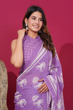 Load image into Gallery viewer, Mulmul Cotton Saree with Hand Wax Batik Print - Shivanya Handicrafts Women&#39;s Traditional Indian Wear
