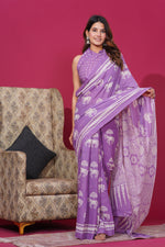 Load image into Gallery viewer, Mulmul Cotton Saree with Hand Wax Batik Print - Shivanya Handicrafts Women&#39;s Traditional Indian Wear
