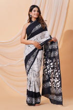 Load image into Gallery viewer, Mulmul Cotton Saree with Hand Wax Batik Print - Shivanya Handicrafts Women&#39;s Traditional Indian Wear
