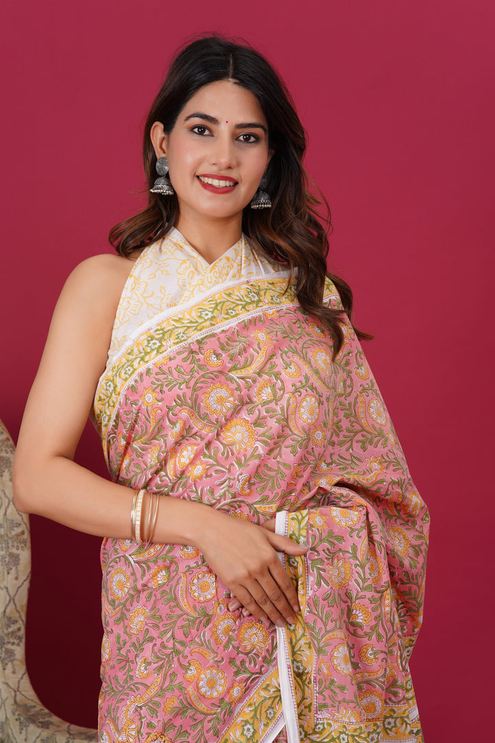 Mulmul Cotton Saree with Hand Block Print - Shivanya Handicrafts Women's Traditional Indian Wear