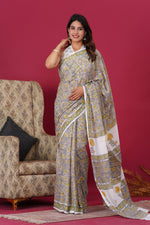 Load image into Gallery viewer, Mulmul Cotton Saree with Hand Block Print - Shivanya Handicrafts Women&#39;s Traditional Indian Wear
