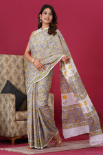 Load image into Gallery viewer, Mulmul Cotton Saree with Hand Block Print - Shivanya Handicrafts Women&#39;s Traditional Indian Wear
