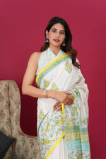 Load image into Gallery viewer, Mulmul Cotton Saree with Hand Block Print - Shivanya Handicrafts Women&#39;s Traditional Indian Wear
