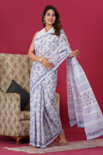 Load image into Gallery viewer, Mulmul Cotton Saree with Hand Block Print - Shivanya Handicrafts Women&#39;s Traditional Indian Wear
