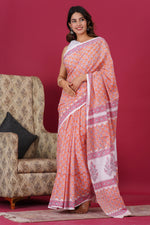 Load image into Gallery viewer, Mulmul Cotton Saree with Hand Block Print - Shivanya Handicrafts Women&#39;s Traditional Indian Wear
