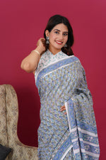 Load image into Gallery viewer, Mulmul Cotton Saree with Hand Block Print - Shivanya Handicrafts Women&#39;s Traditional Indian Wear
