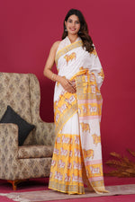 Load image into Gallery viewer, Mulmul Cotton Saree with Hand Block Print - Shivanya Handicrafts Women&#39;s Traditional Indian Wear
