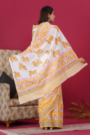 Mulmul Cotton Saree with Hand Block Print - Shivanya Handicrafts Women's Traditional Indian Wear