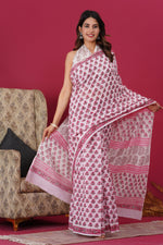 Load image into Gallery viewer, Mulmul Cotton Saree with Hand Block Print - Shivanya Handicrafts Women&#39;s Traditional Indian Wear
