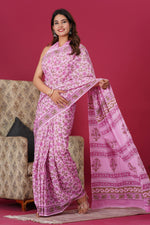 Load image into Gallery viewer, Mulmul Cotton Saree with Hand Block Print - Shivanya Handicrafts Women&#39;s Traditional Indian Wear
