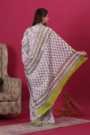 Mulmul Cotton Saree with Hand Block Print - Shivanya Handicrafts Women's Traditional Indian Wear