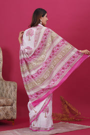 Mulmul Cotton Saree with Hand Block Print - Shivanya Handicrafts Women's Traditional Indian Wear