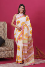 Load image into Gallery viewer, Mulmul Cotton Saree with Hand Block Print - Shivanya Handicrafts Women&#39;s Traditional Indian Wear
