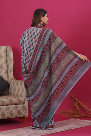 Mulmul Cotton Saree with Hand Block Print - Shivanya Handicrafts Women's Traditional Indian Wear