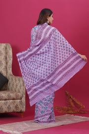 Mulmul Cotton Saree with Hand Block Print - Shivanya Handicrafts Women's Traditional Indian Wear
