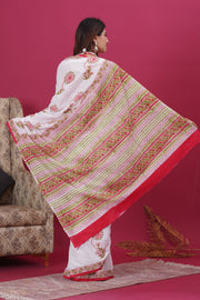 Mulmul Cotton Saree with Hand Block Print - Shivanya Handicrafts Women's Traditional Indian Wear