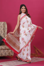 Load image into Gallery viewer, Mulmul Cotton Saree with Hand Block Print - Shivanya Handicrafts Women&#39;s Traditional Indian Wear
