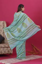 Mulmul Cotton Saree with Hand Block Print - Shivanya Handicrafts Women's Traditional Indian Wear