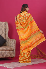 Mulmul Cotton Saree with Hand Block Print - Shivanya Handicrafts Women's Traditional Indian Wear