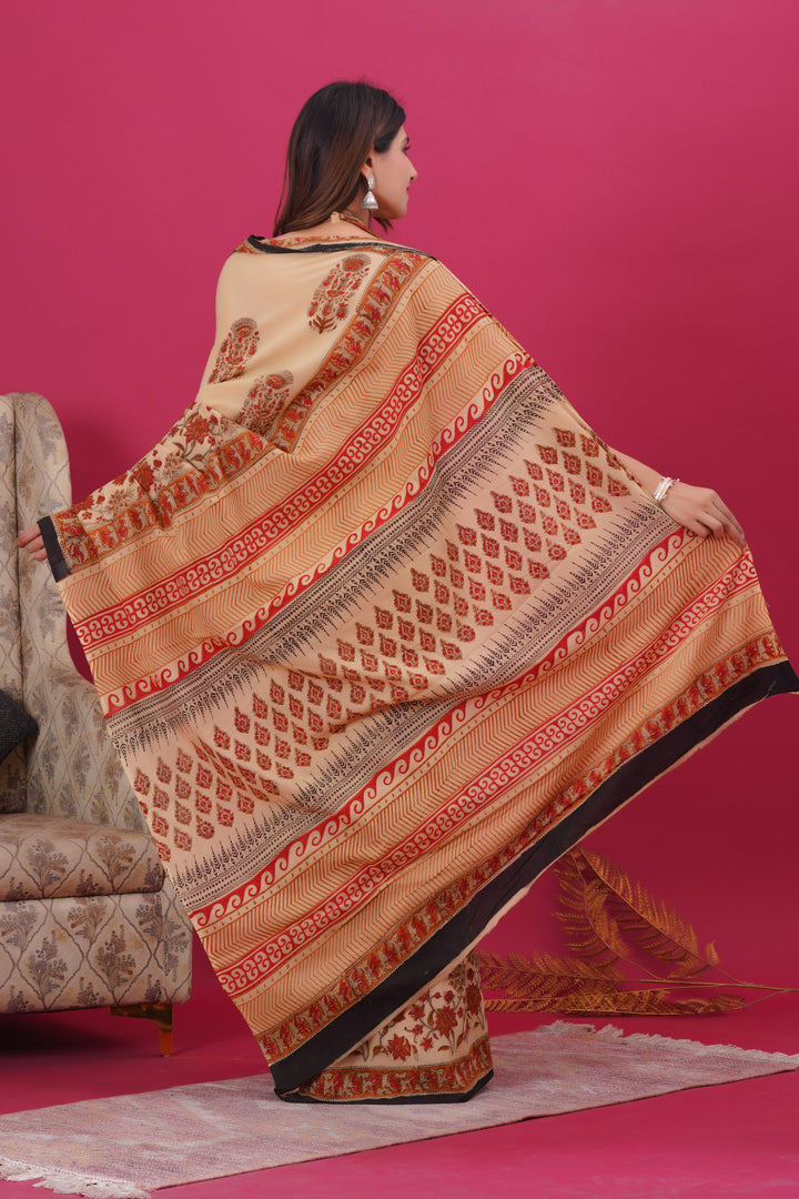 Mulmul Cotton Saree with Hand Block Print - Shivanya Handicrafts Women's Traditional Indian Wear
