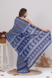 Mulmul Cotton Saree with Hand Block Print - Shivanya Handicrafts Women's Traditional Indian Wear