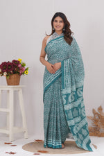 Load image into Gallery viewer, Mulmul Cotton Saree with Hand Block Print - Shivanya Handicrafts Women&#39;s Traditional Indian Wear
