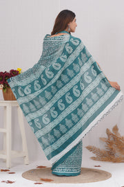 Mulmul Cotton Saree with Hand Block Print - Shivanya Handicrafts Women's Traditional Indian Wear