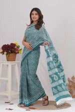 Load image into Gallery viewer, Mulmul Cotton Saree with Hand Block Print - Shivanya Handicrafts Women&#39;s Traditional Indian Wear
