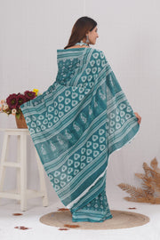 Mulmul Cotton Saree with Hand Block Print - Shivanya Handicrafts Women's Traditional Indian Wear