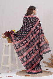 Mulmul Cotton Saree with Hand Block Print - Shivanya Handicrafts Women's Traditional Indian Wear