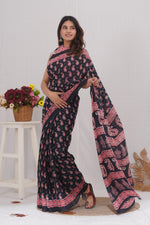 Load image into Gallery viewer, Mulmul Cotton Saree with Hand Block Print - Shivanya Handicrafts Women&#39;s Traditional Indian Wear
