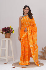 Load image into Gallery viewer, Mulmul Cotton Saree with Hand Block Print - Shivanya Handicrafts Women&#39;s Traditional Indian Wear
