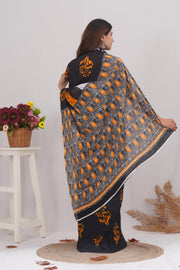Mulmul Cotton Saree with Hand Wax Batik Print - Shivanya Handicrafts Women's Traditional Indian Wear