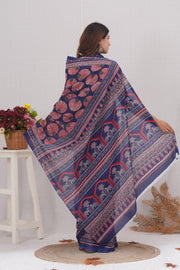 Mulmul Cotton Saree with Hand Block Print - Shivanya Handicrafts Women's Traditional Indian Wear