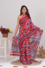 Load image into Gallery viewer, Mulmul Cotton Saree with Hand Block Print - Shivanya Handicrafts Women&#39;s Traditional Indian Wear
