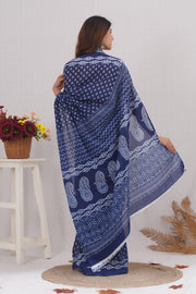 Mulmul Cotton Saree with Hand Block Print - Shivanya Handicrafts Women's Traditional Indian Wear