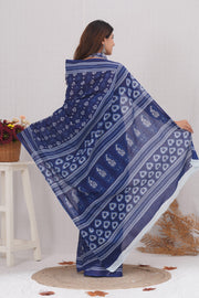 Mulmul Cotton Saree with Hand Block Print - Shivanya Handicrafts Women's Traditional Indian Wear