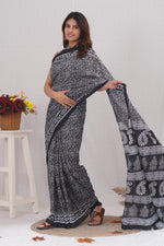 Load image into Gallery viewer, Mulmul Cotton Saree with Hand Block Print - Shivanya Handicrafts Women&#39;s Traditional Indian Wear
